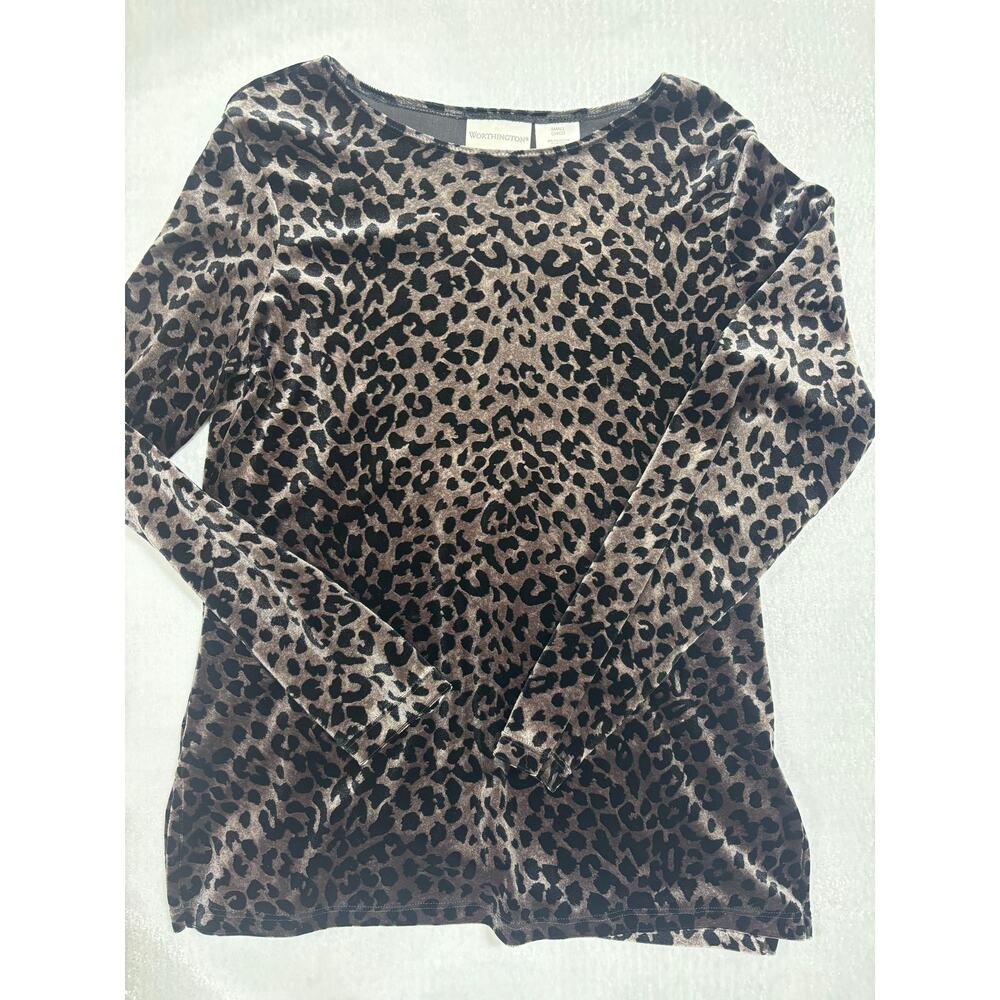 Worthington Velour Leopard Print Top Women’s Sm Long Sleeve Animal Print classic
